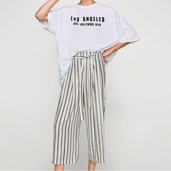NWOT Zara Metallic Stripped High Waisted Wide Leg Cropped Trousers - XS - Picture 13 of 13